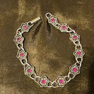 Avon Pink and Silver-tone Vintage 7.5” Flower Bracelet